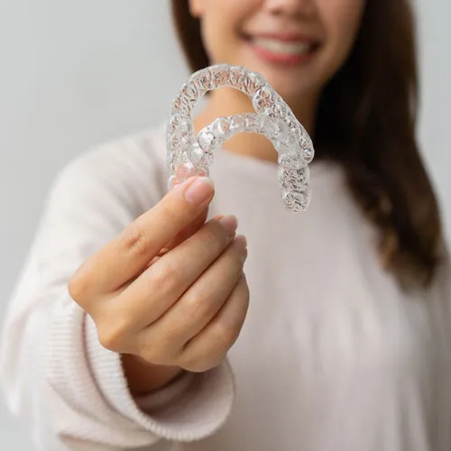 Close-up of a clear aligner tray