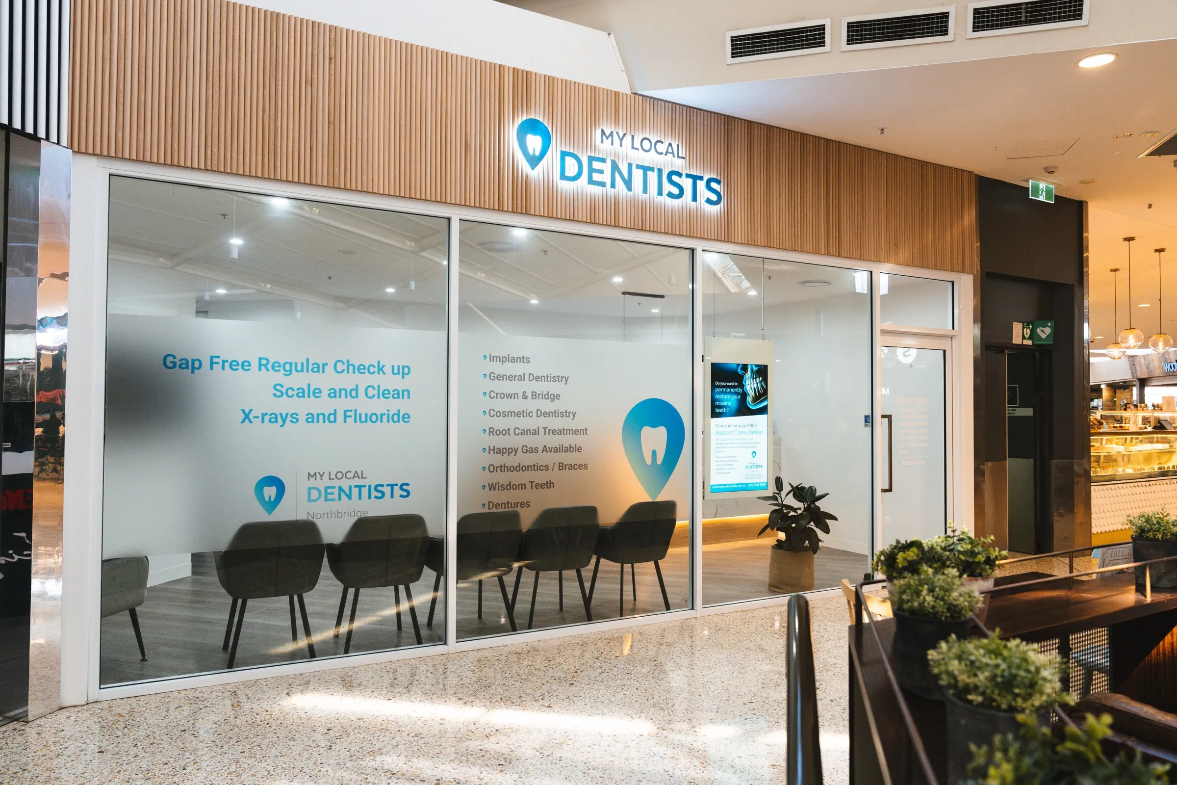 My Local Dentists Northbridge clinic entrance inside Northbridge Plaza on Sailors Bay Road
